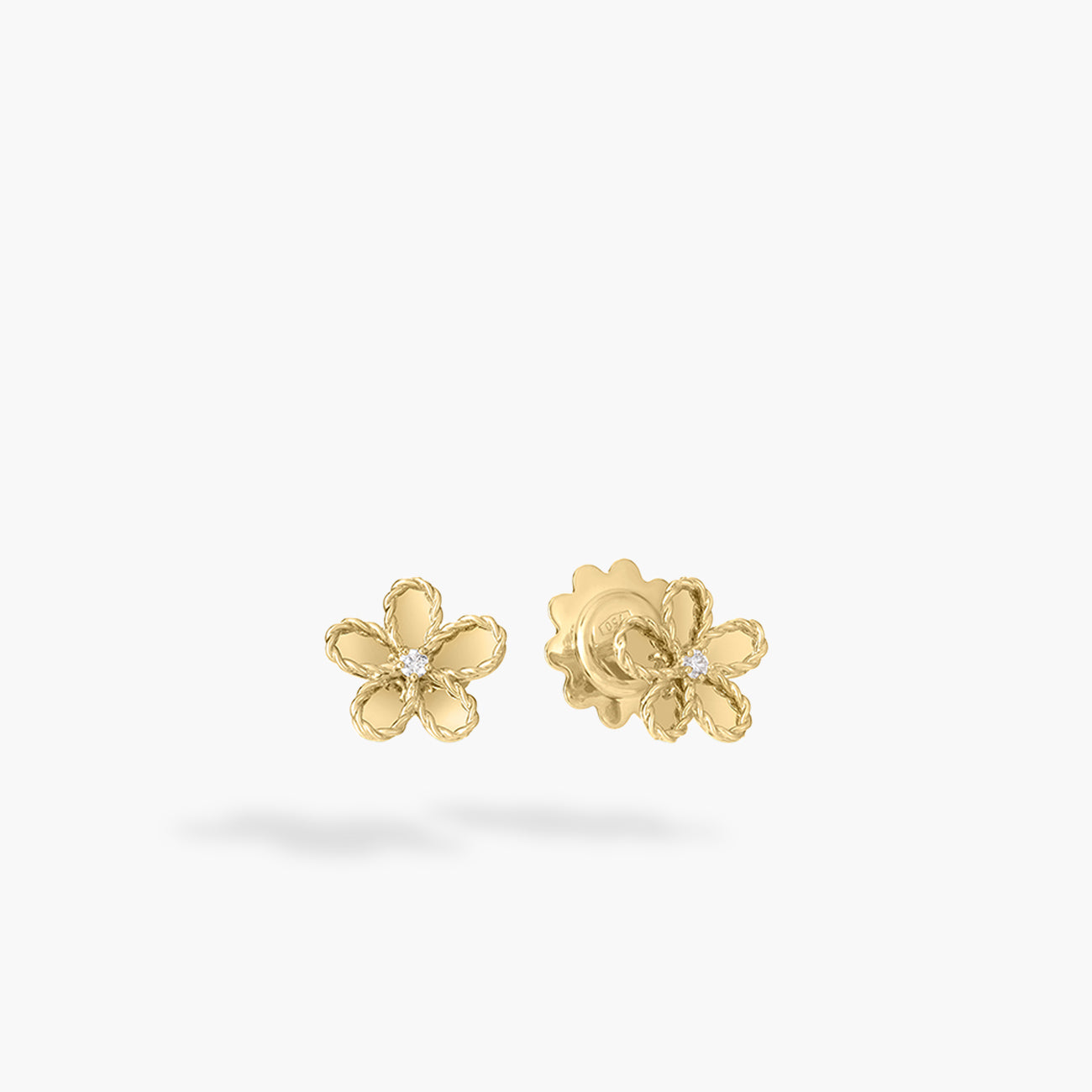 Roberto Coin Jasmine Small Polished Flower Diamond Stud Earrings in 18K Yellow Gold