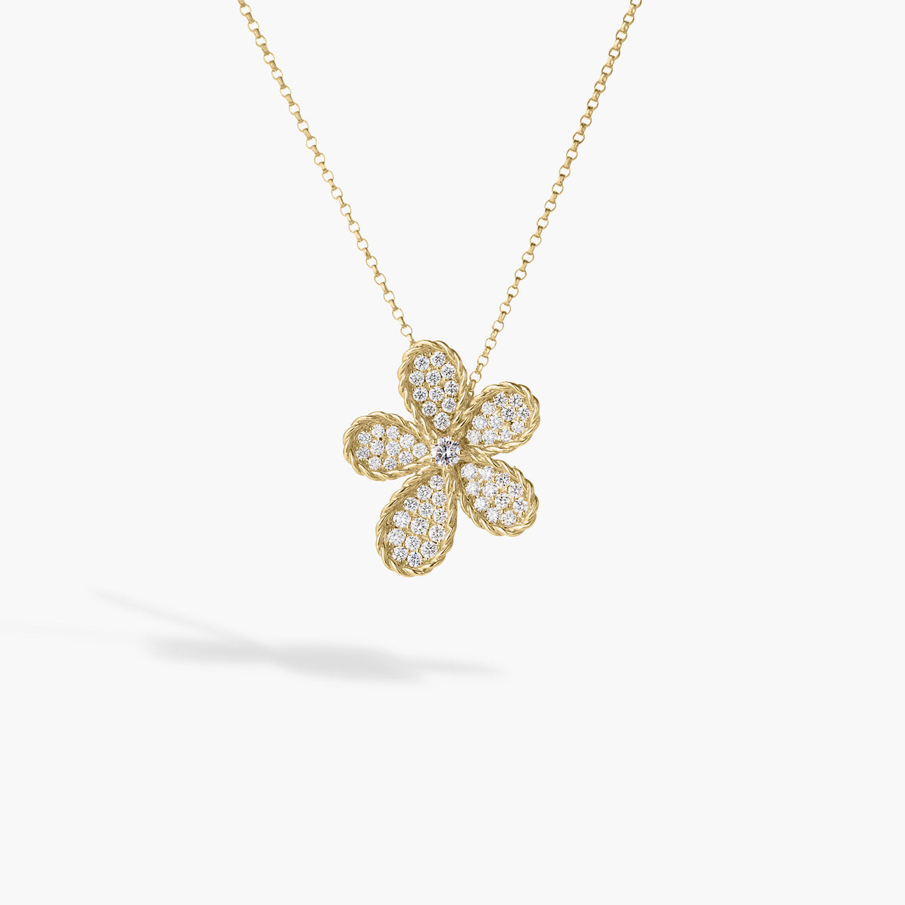 Roberto Coin Jasmine Pave Diamond Flower Pendant Necklace in 18K Yellow Gold