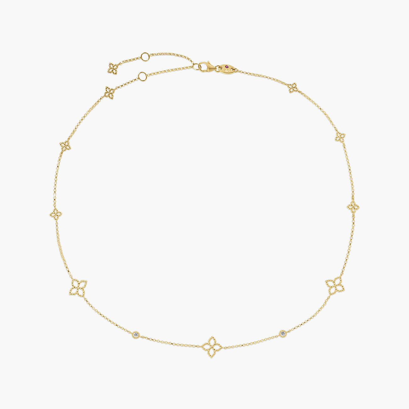 Roberto Coin Principessa Diamond and Flower Station Necklace in 18K Yellow Gold