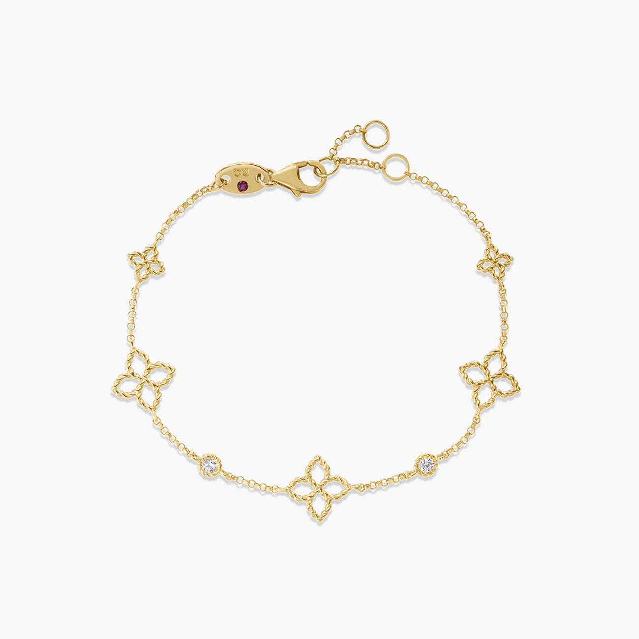 Roberto Coin Principessa Diamond and Flower Station Bracelet in 18K Yellow Gold