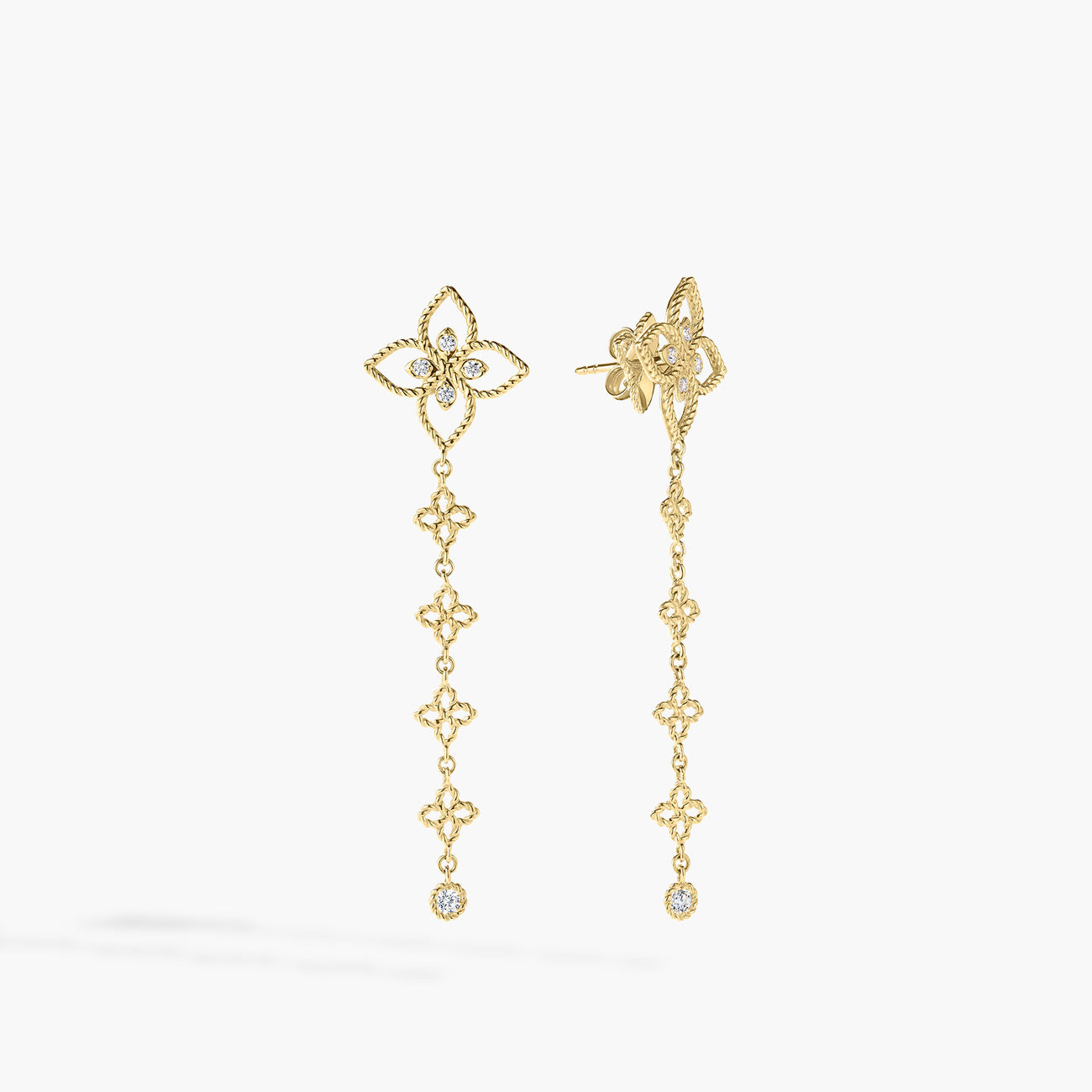 Roberto Coin Principessa Diamond and Flower Dangle Earrings in 18K Yellow Gold