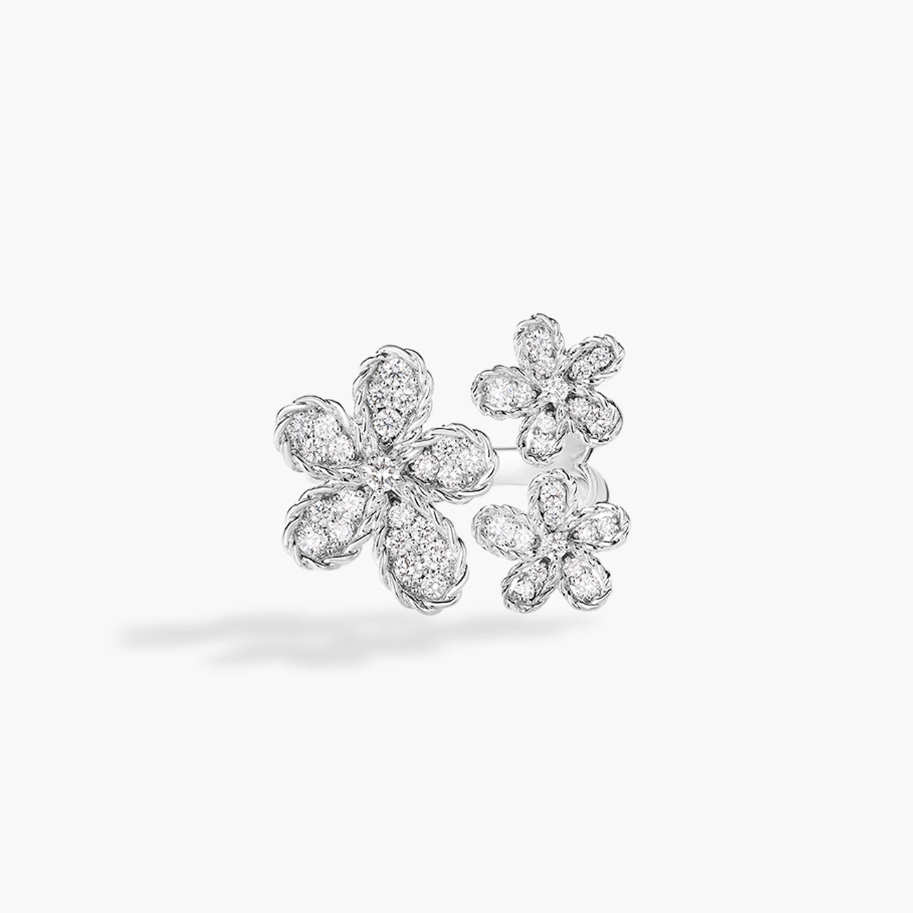 Roberto Coin Jasmine Multi Pave Diamond Flower Ring in 18K White Gold