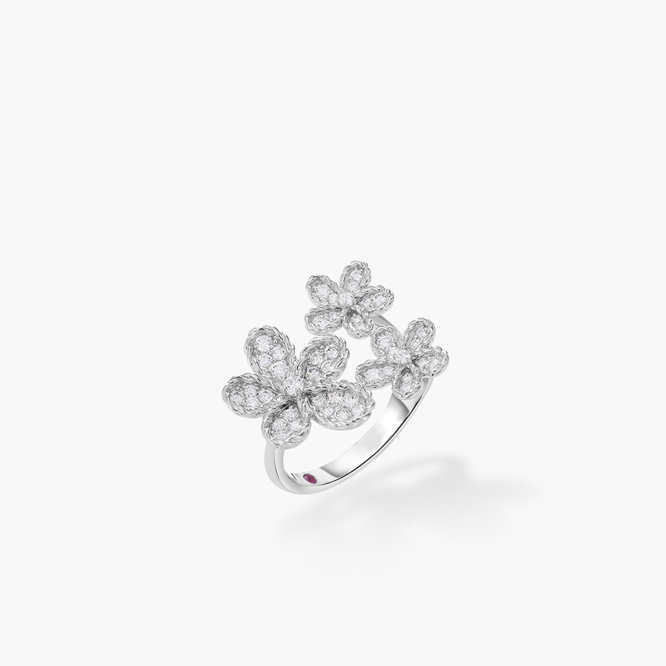 Roberto Coin Jasmine Multi Pave Diamond Flower Ring in 18K White Gold