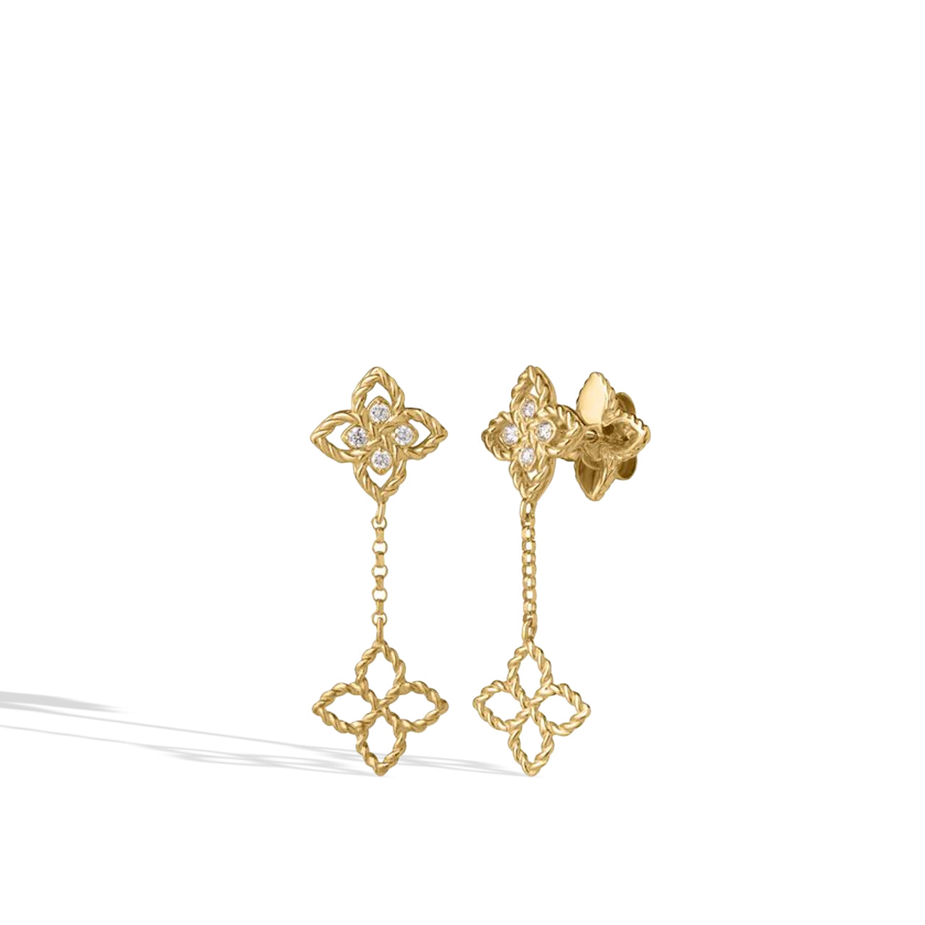 Roberto Coin Love in Verona Tiny Diamond Flower Drop Earrings