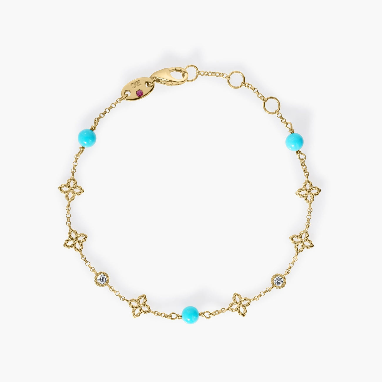 Roberto Coin Princess Flower Diamond and Turquoise Station Bracelet