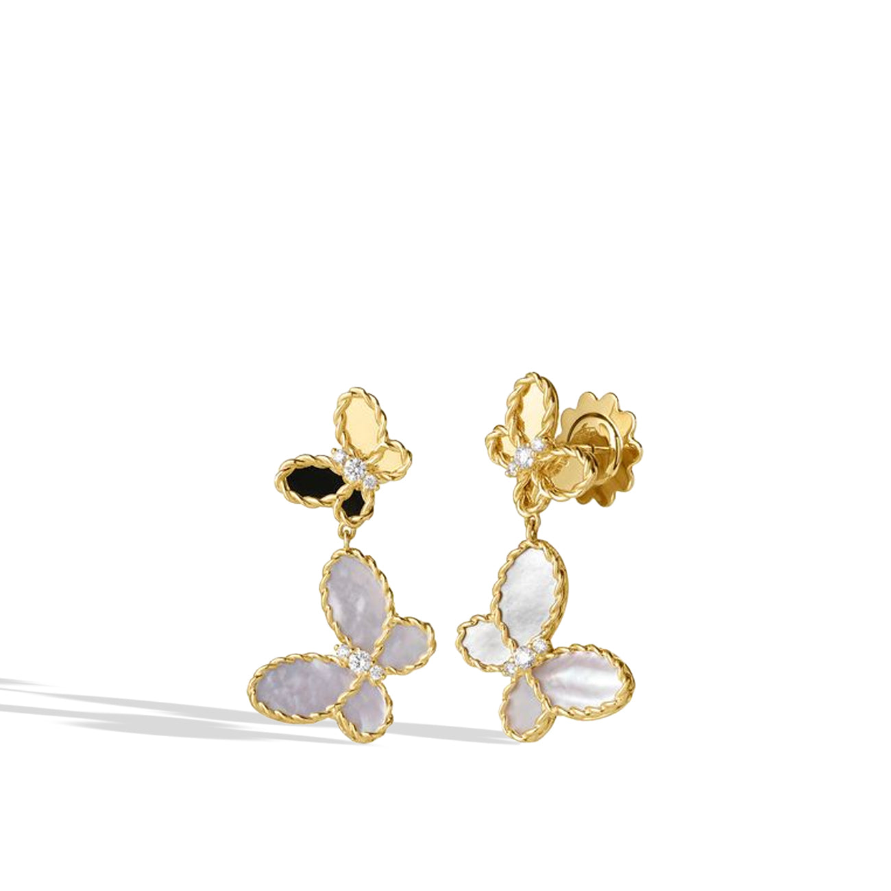 Roberto Coin Jasmine Diamond and Mother-of-Pearl Butterfly Drop Earrings