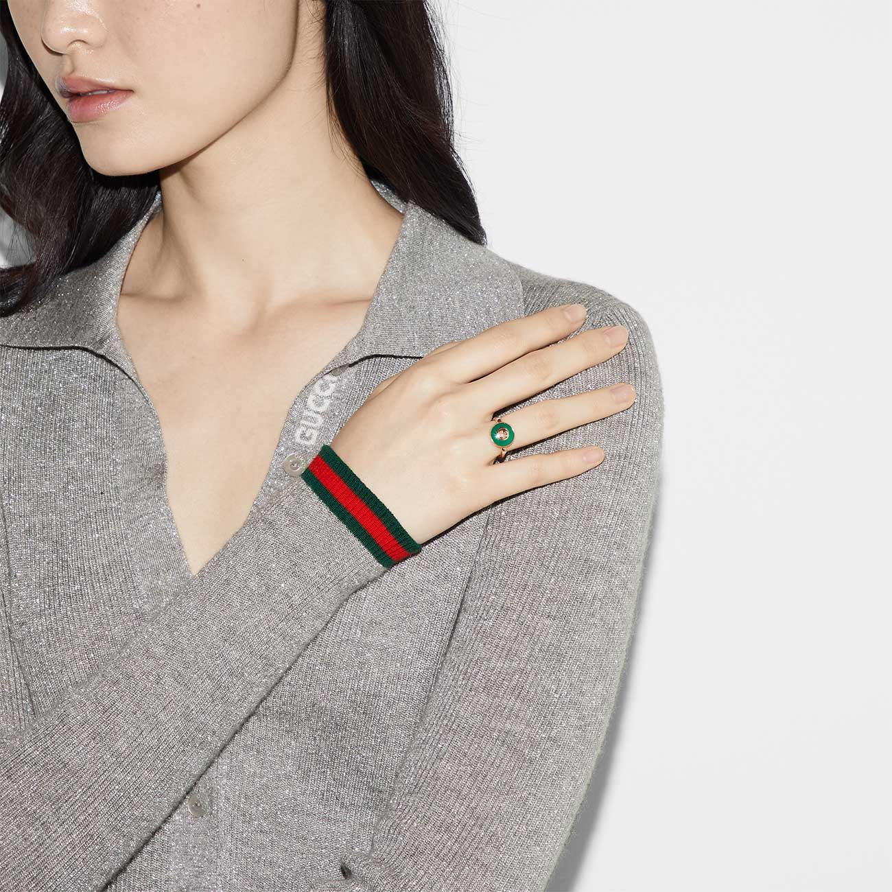 Gucci Interlocking G Ring in Green Agate