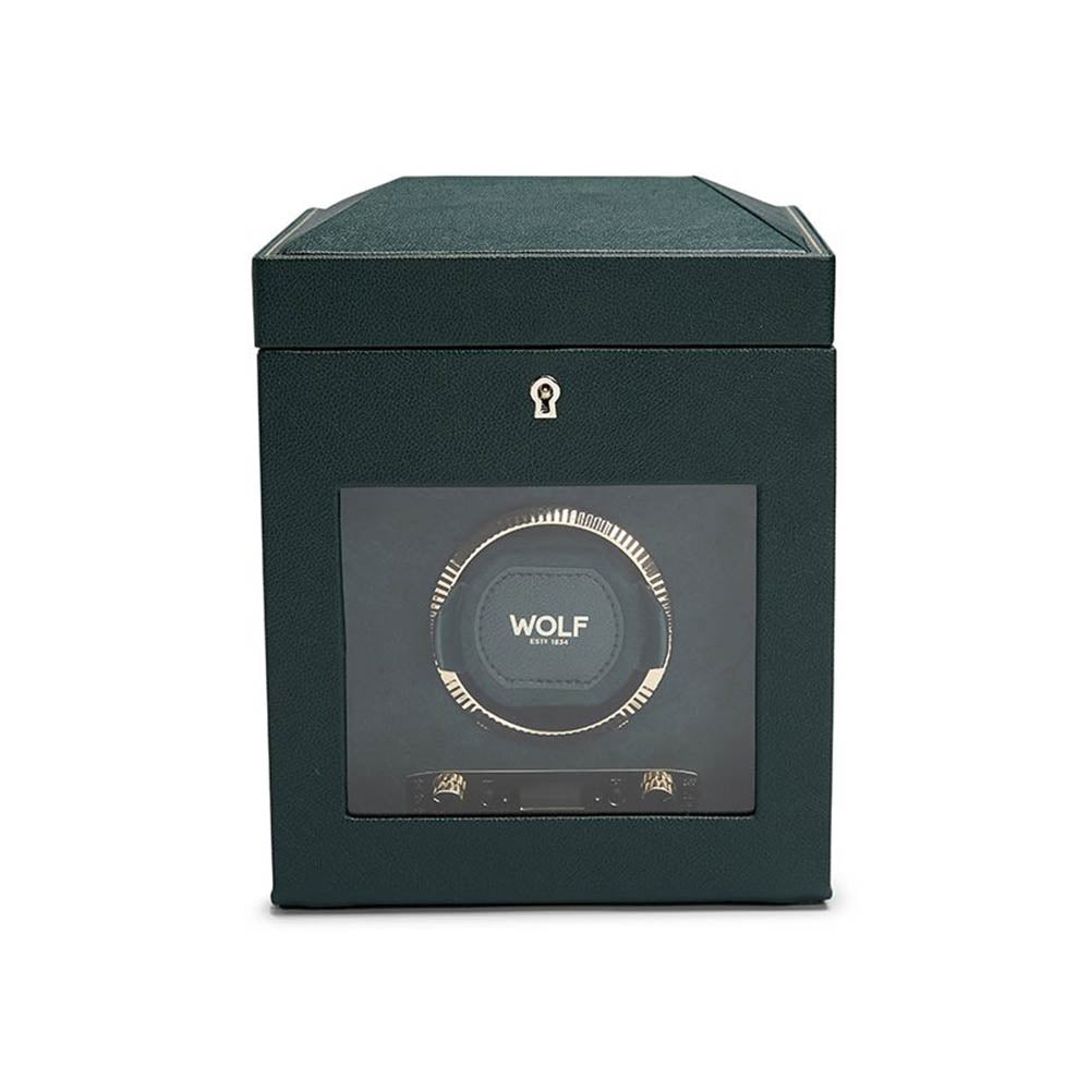 Wolf British Racing Green Single Watch Winder with Storage