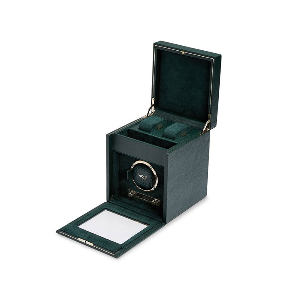 Wolf British Racing Green Single Watch Winder with Storage