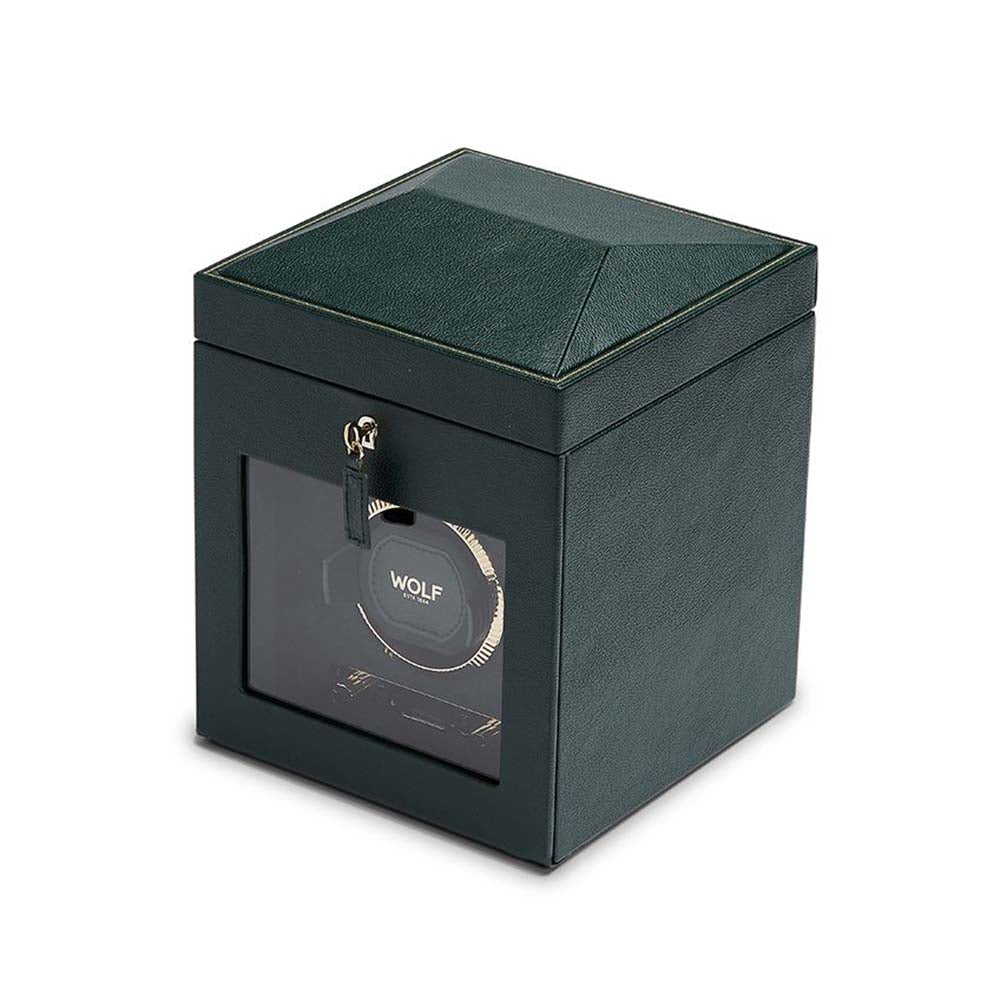 Wolf British Racing Green Single Watch Winder with Storage