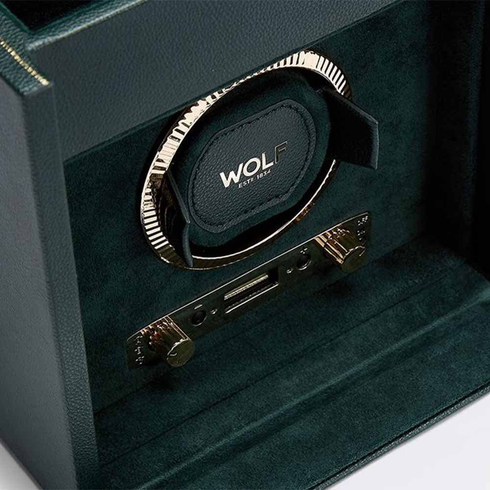 Wolf British Racing Green Single Watch Winder with Storage