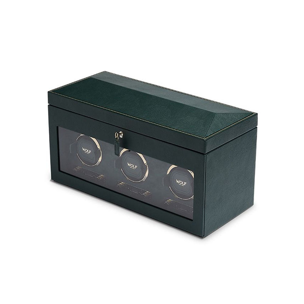 Wolf British Racing Green Triple Watch Winder with Storage