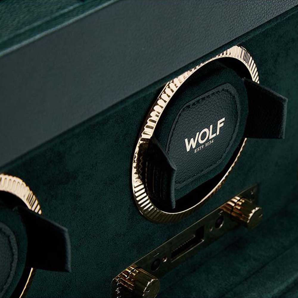 Wolf British Racing Green Triple Watch Winder with Storage