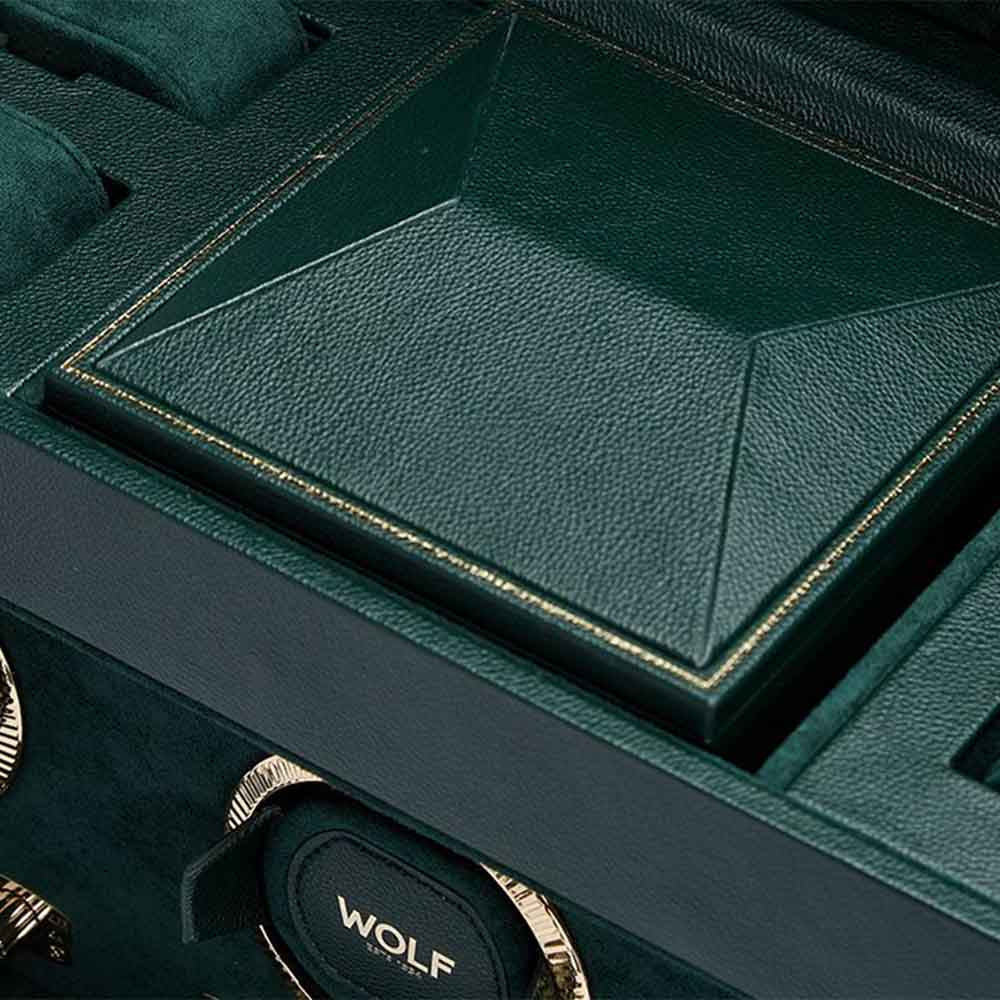 Wolf British Racing Green Triple Watch Winder with Storage