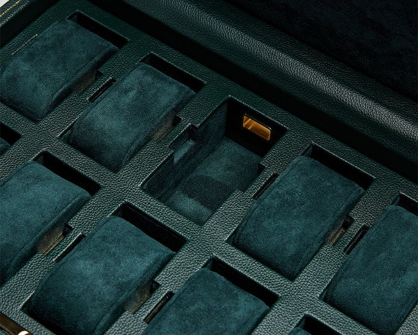 Wolf British Racing Green 10-Piece Watch Box with Drawer