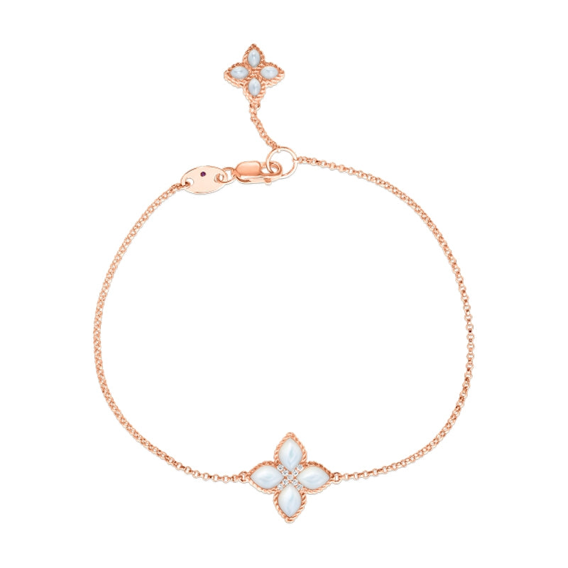 Roberto Coin Venetian Princess Rose Gold Mother of Pearl & Diamond Flower Bracelet