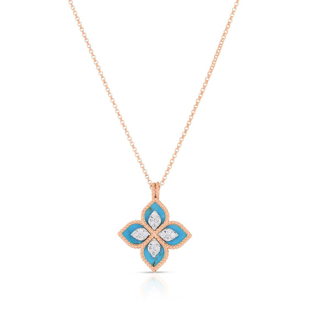 Roberto Coin Venetian Princess Flower Turquoise Diamond Necklace