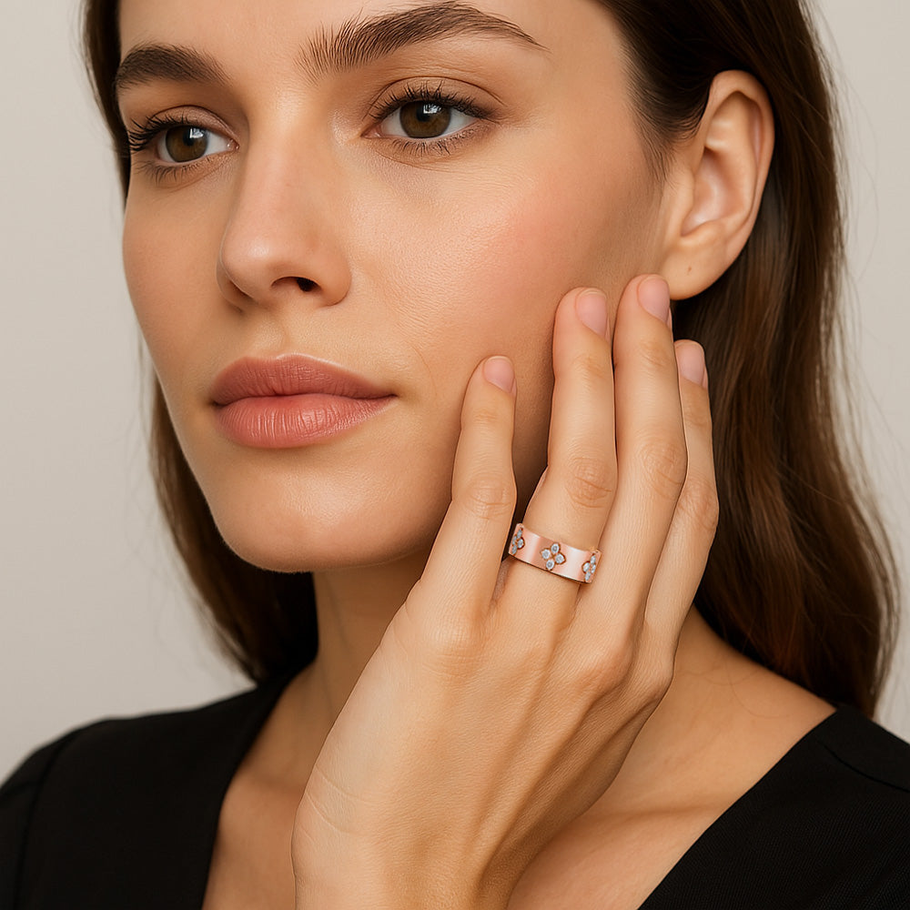 Roberto Coin Verona Diamond Flower Ring in Rose Gold