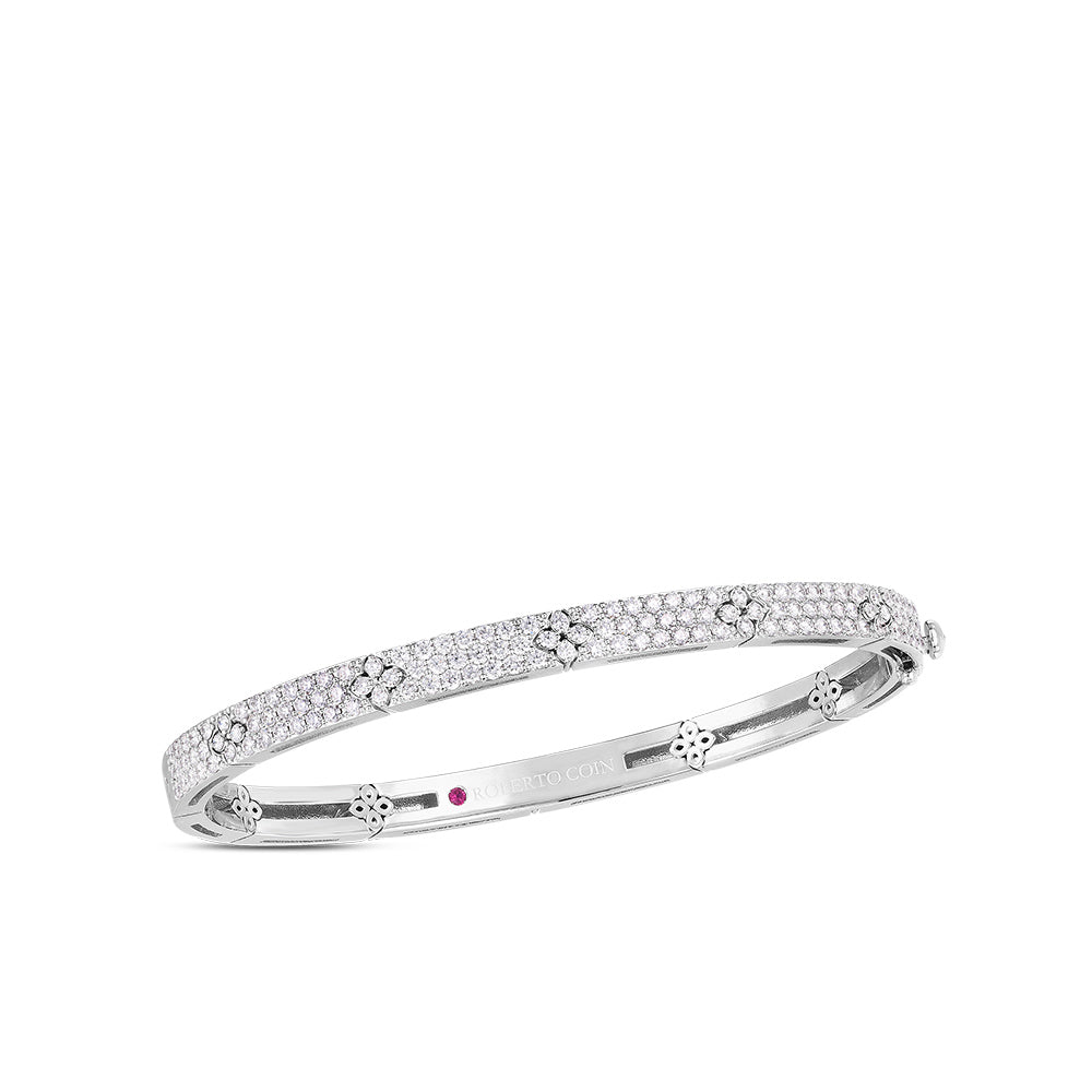 Roberto Coin Love In Verona Narrow Pave Diamond Flower Bangle
