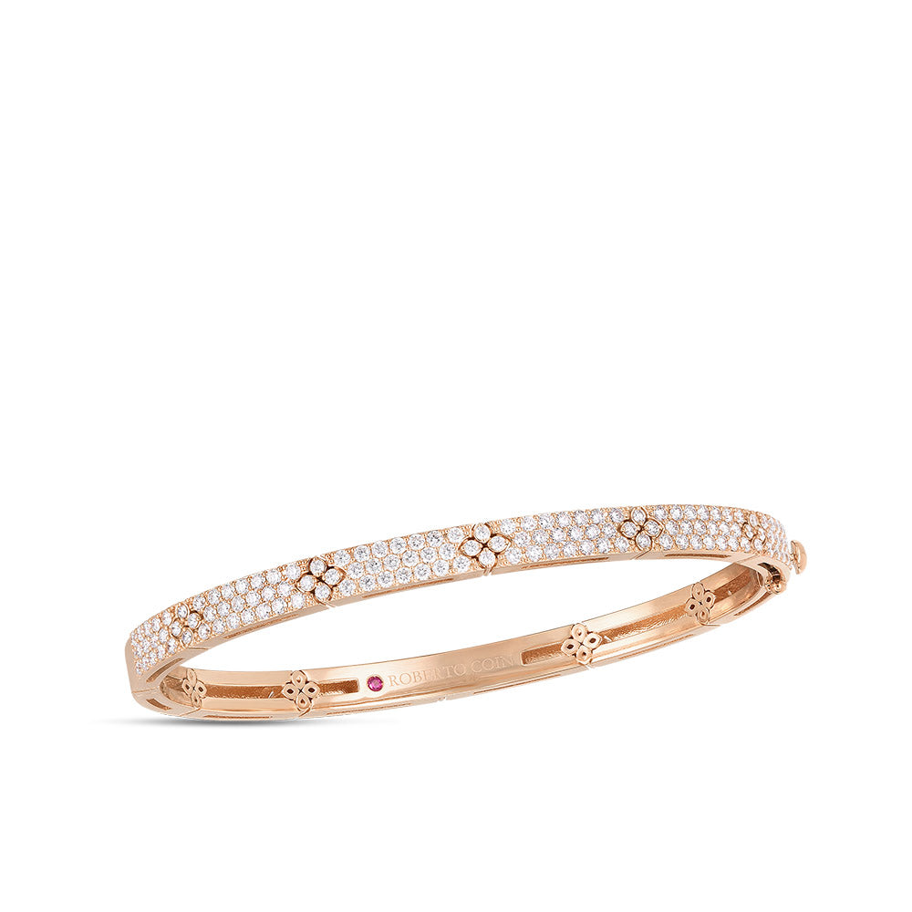 Roberto Coin Love In Verona Narrow Pave Diamond Flower Bangle