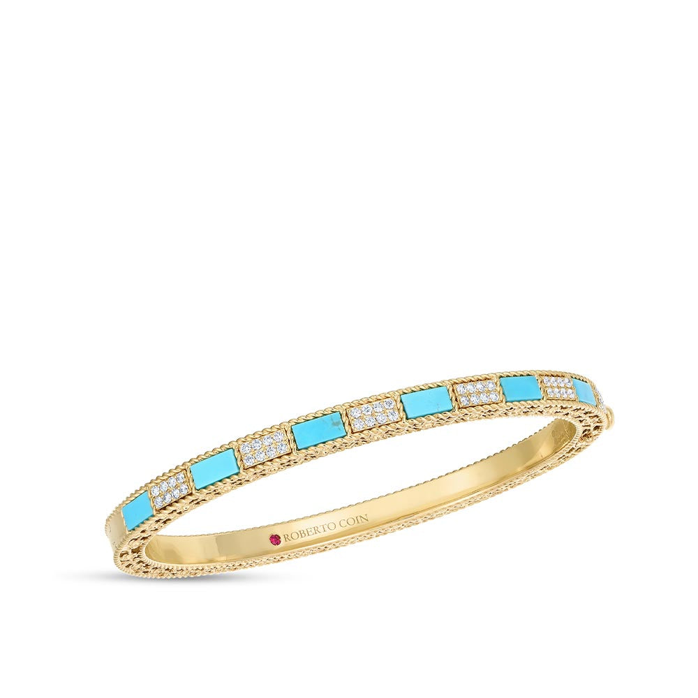 Roberto Coin Mosaic Diamond and Turquoise Bangle Bracelet