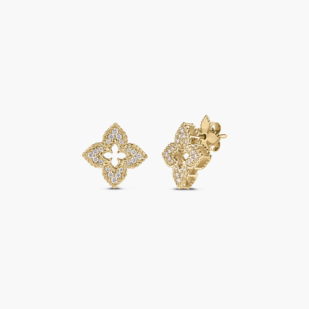 Roberto Coin Venetian Princess Diamond Flower Earrings in Yellow Gold
