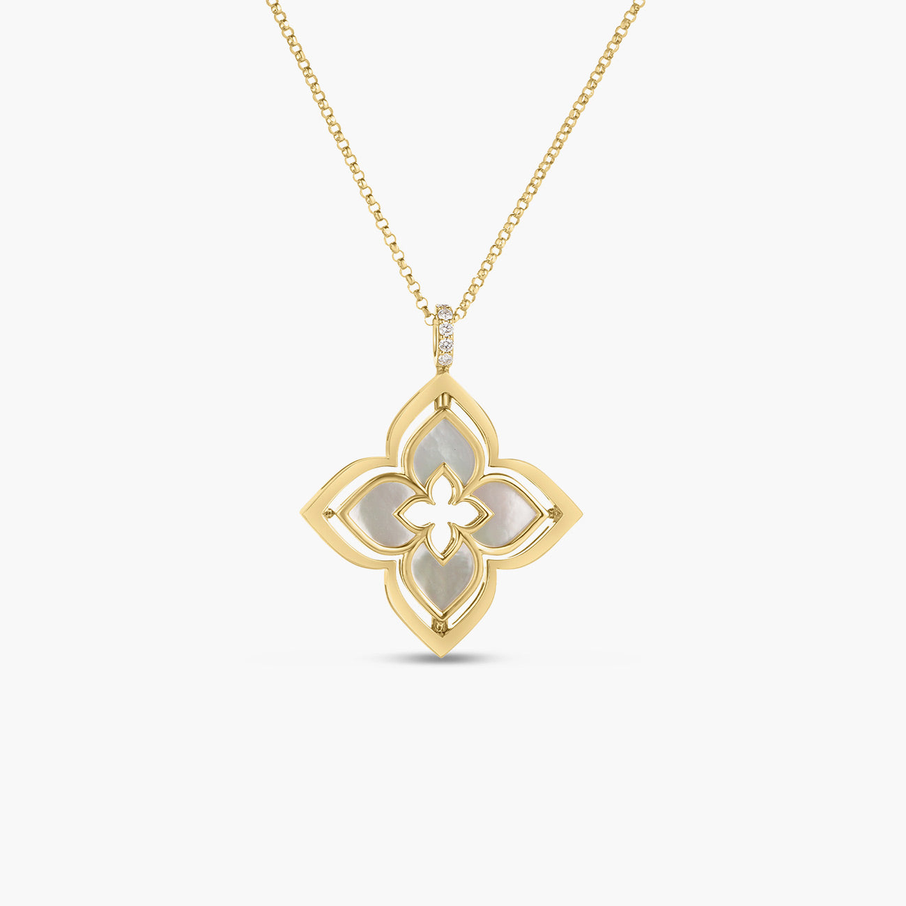 Roberto Coin Venetian Princess Mother-of-Pearl Flower Necklace in 18K Yellow Gold
