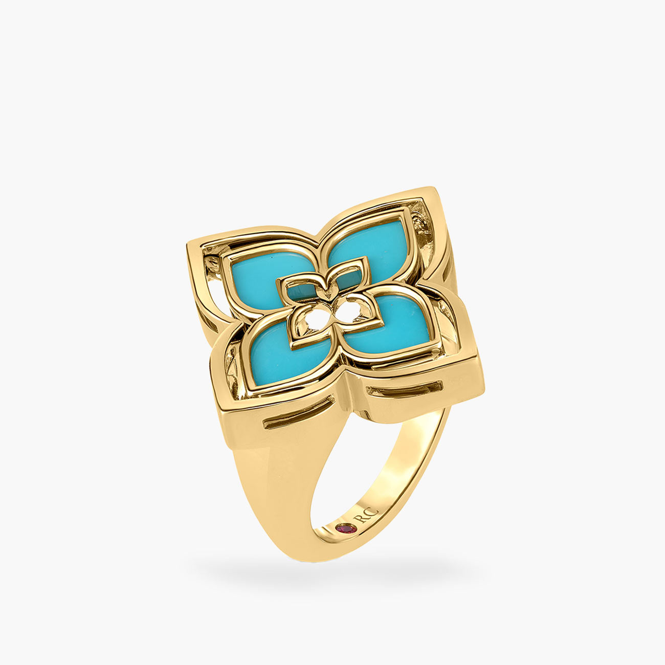 Roberto Coin Venetian Princess Turquoise and Diamond Flower Ring in 18K Yellow Gold