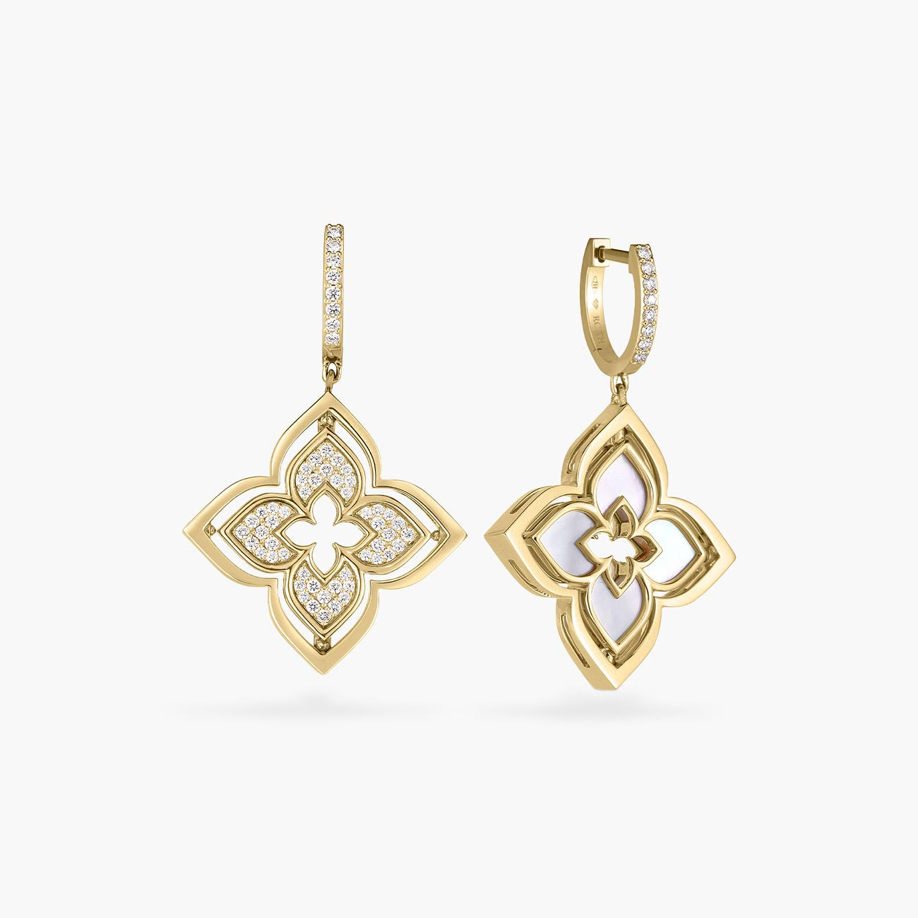 Roberto Coin Venetian Princess Mother of Pearl and Diamond Flower Earrings in 18K Yellow Gold