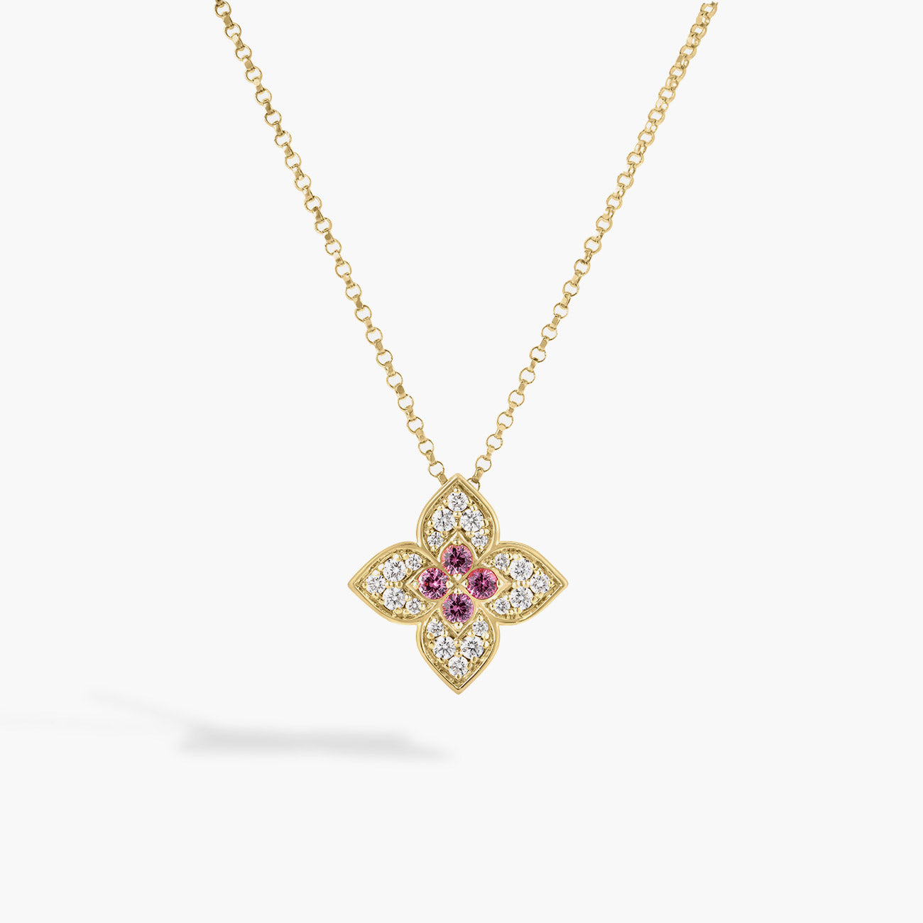 Roberto Coin Venetian Princess Carnevale Small Rubellite Flower Necklace in 18K Yellow Gold