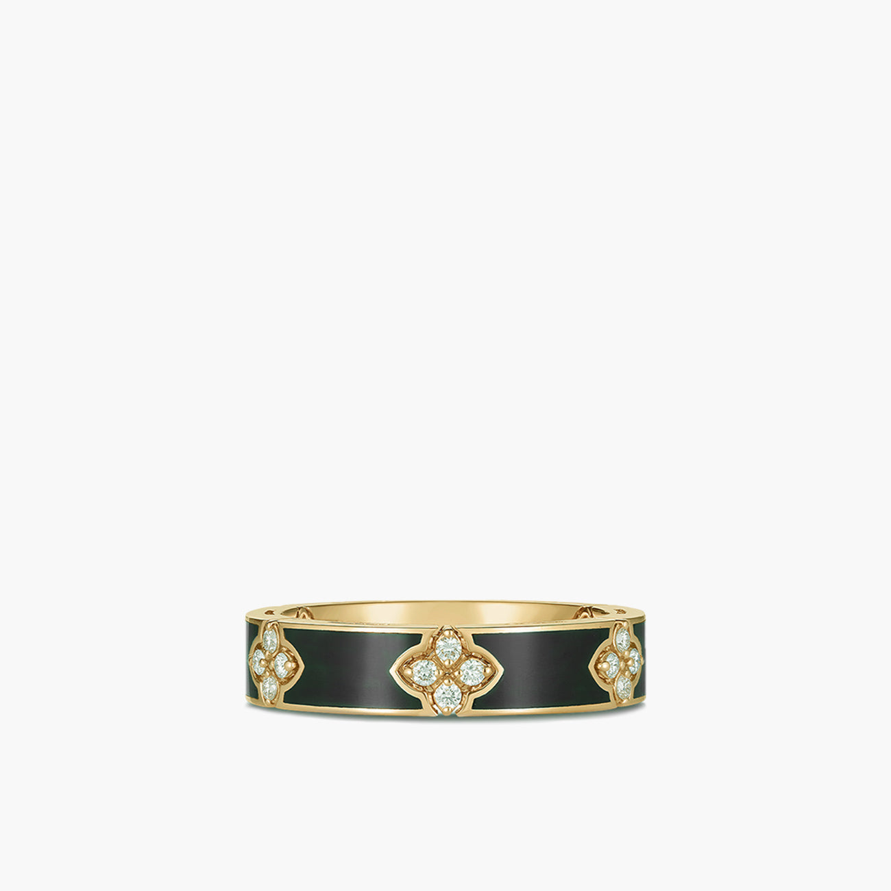 Roberto Coin Love In Verona Diamond and Black Enamel Ring in 18K Yellow Gold