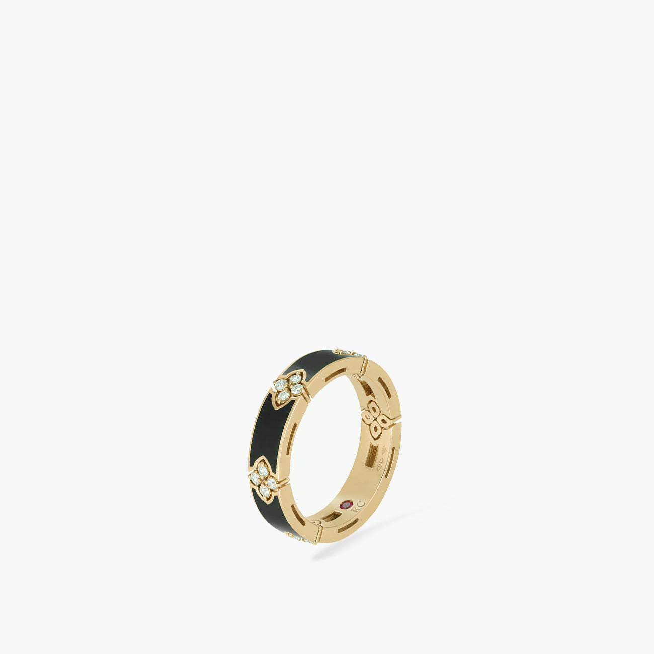 Roberto Coin Love In Verona Diamond and Black Enamel Ring in 18K Yellow Gold