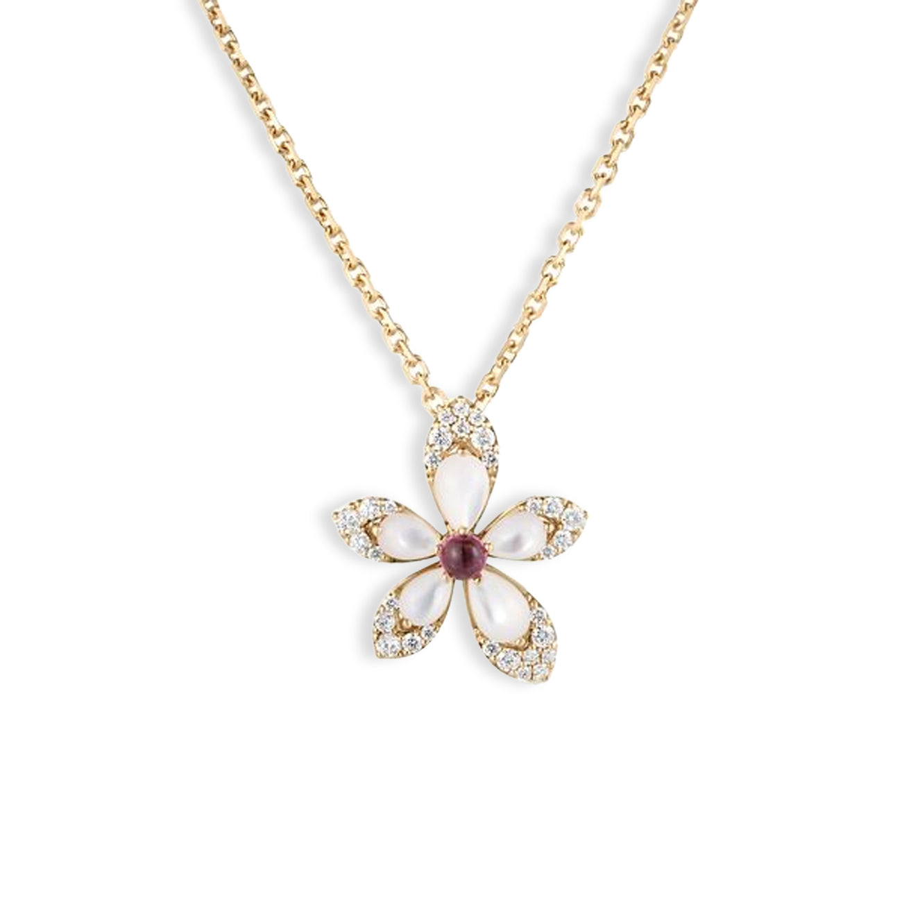 Roberto Coin Tiare Mother-of-Pearl and Rubellite Flower Pendant Necklace