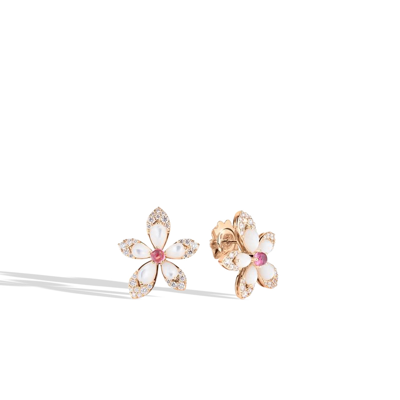 Roberto Coin Tiare Diamond and Rubellite Flower Earrings