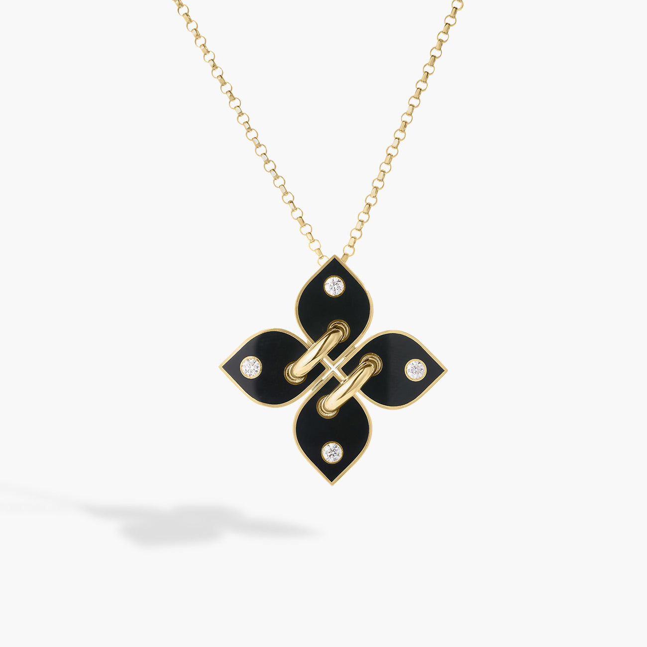 Roberto Coin Venetian Princess Filo Diamond and Black Enamel Flower Pendant Necklace in 18K Yellow Gold