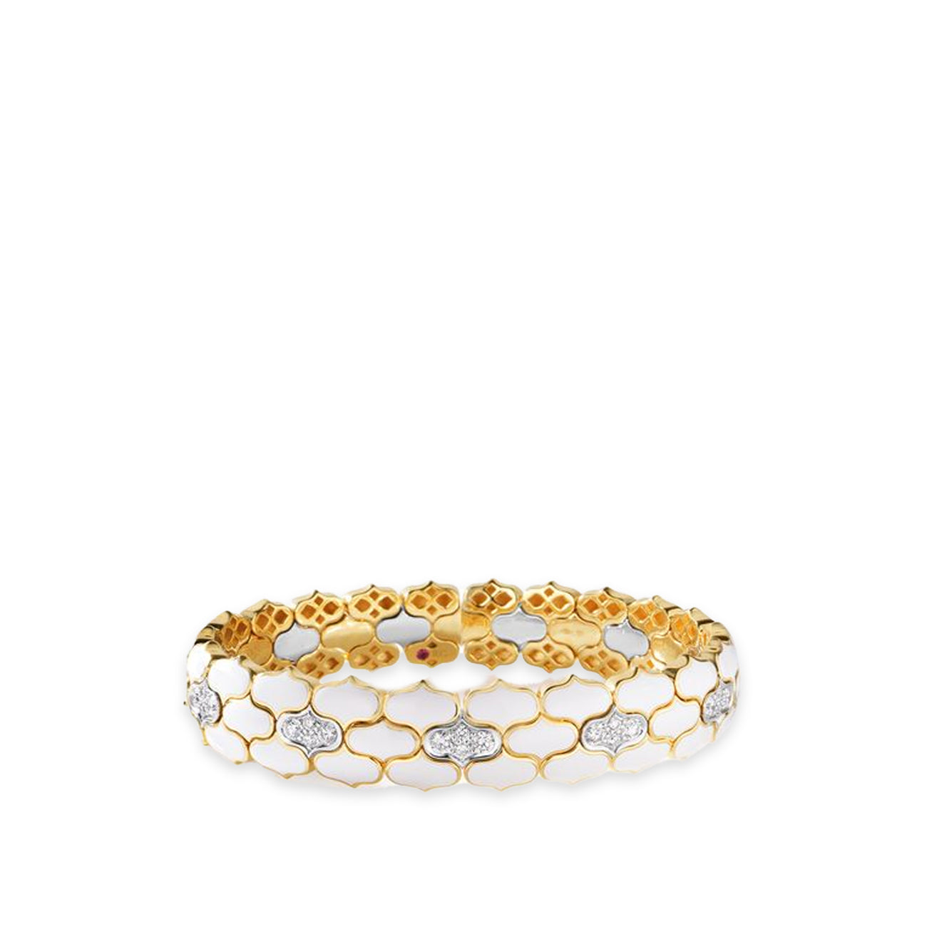 Roberto Coin Cobra White Enamel Two-Tone Diamond Bangle Bracelet