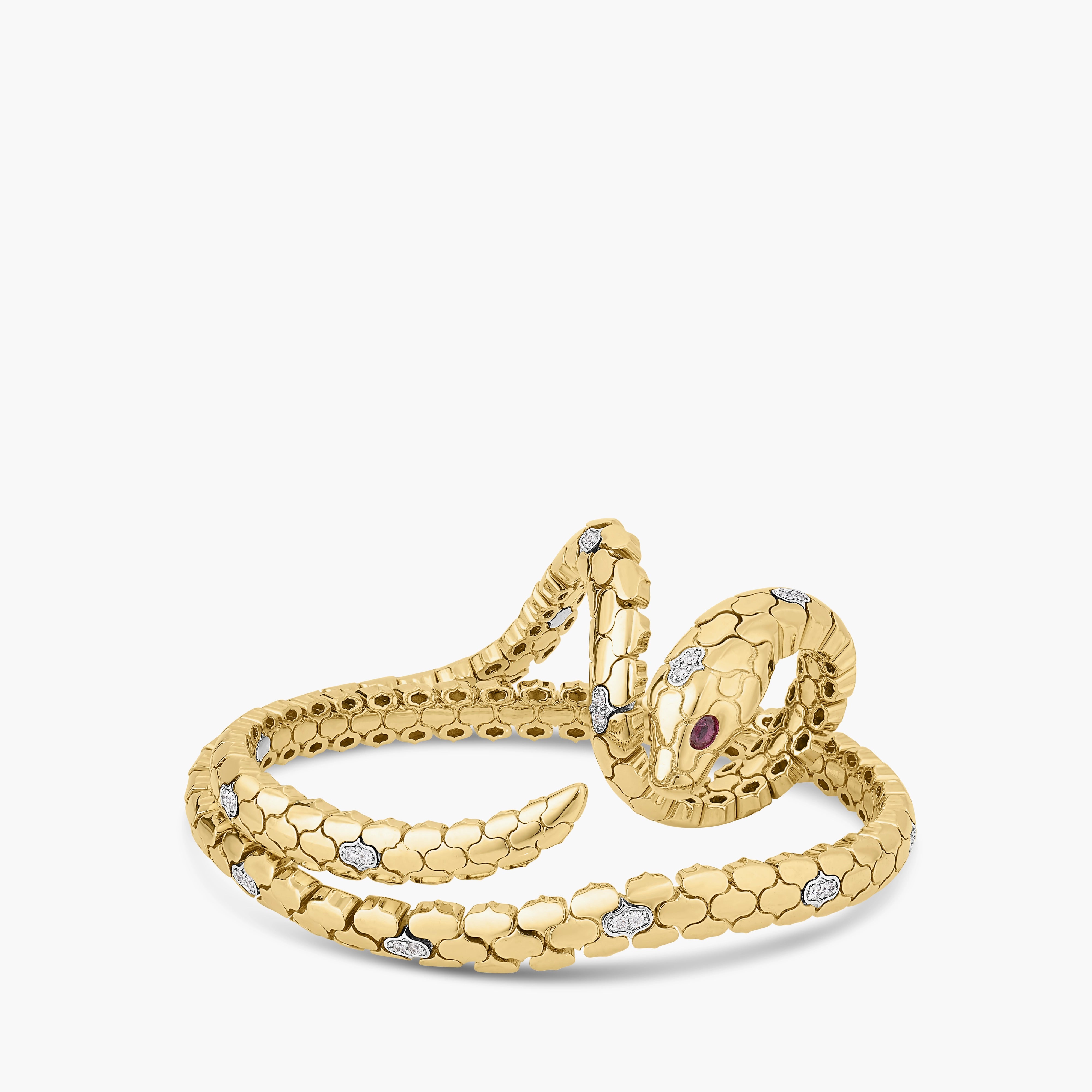 Roberto Coin Cobra Diamond and Ruby Bangle Bracelet