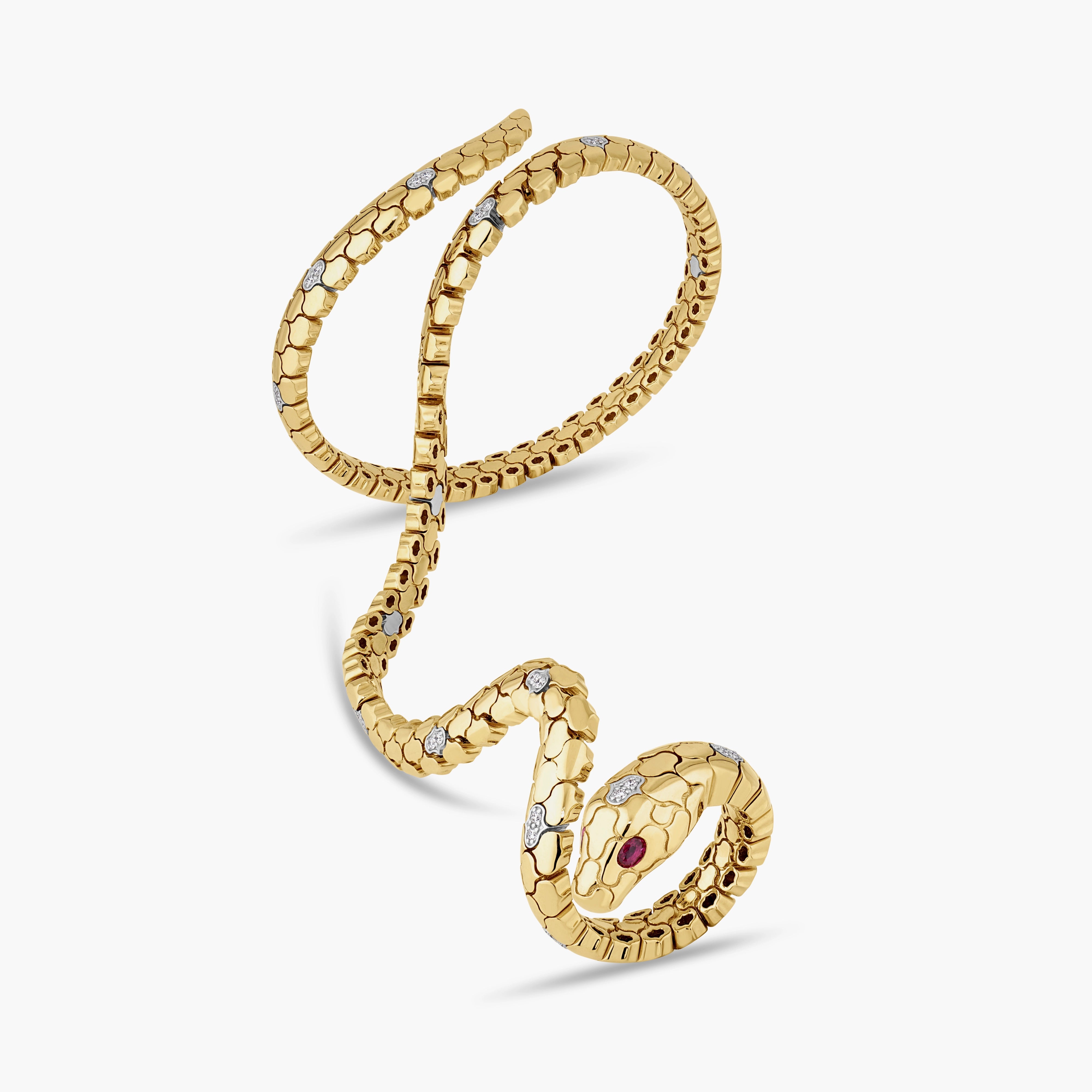 Roberto Coin Cobra Diamond and Ruby Bangle Bracelet
