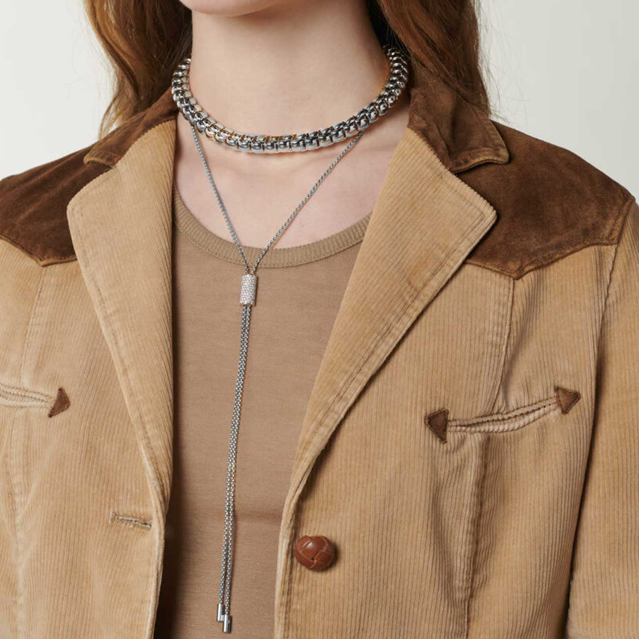 Fope Aria White Gold Diamond Pave Long Slider Necklace - 35in