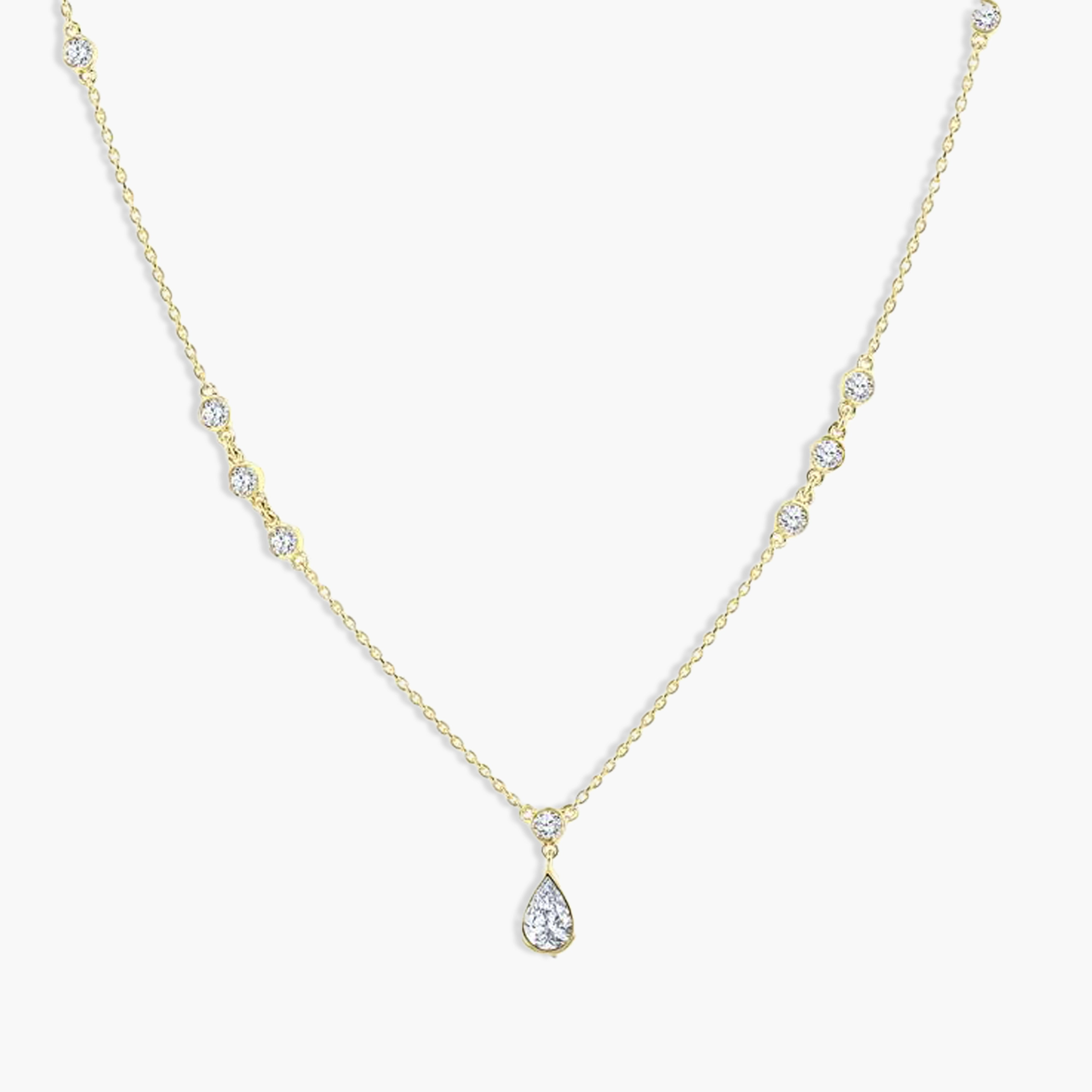 Pear-Shaped Diamond Drop Station Necklace