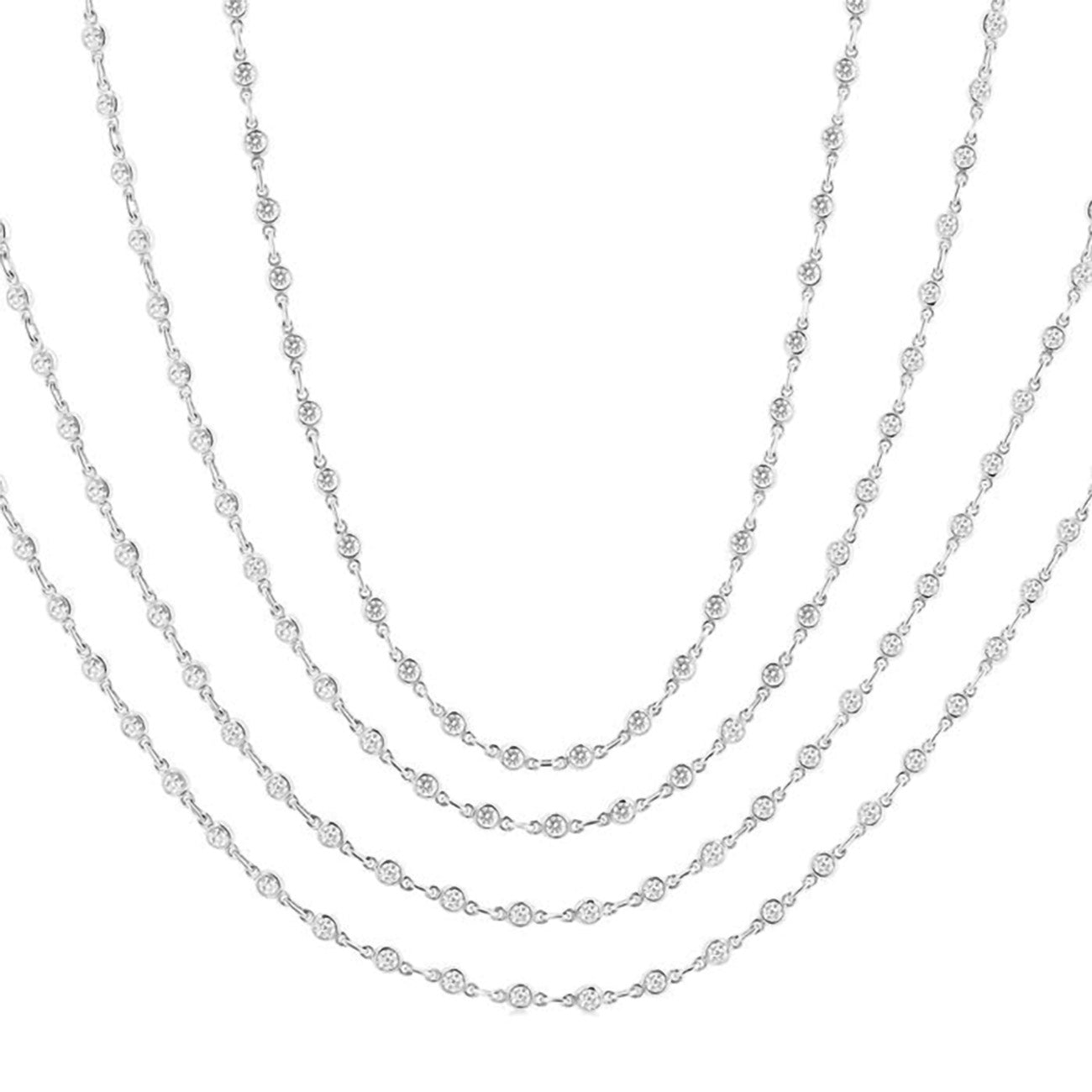 7 Carat Layered Bezel Diamond Necklace in 14K White Gold