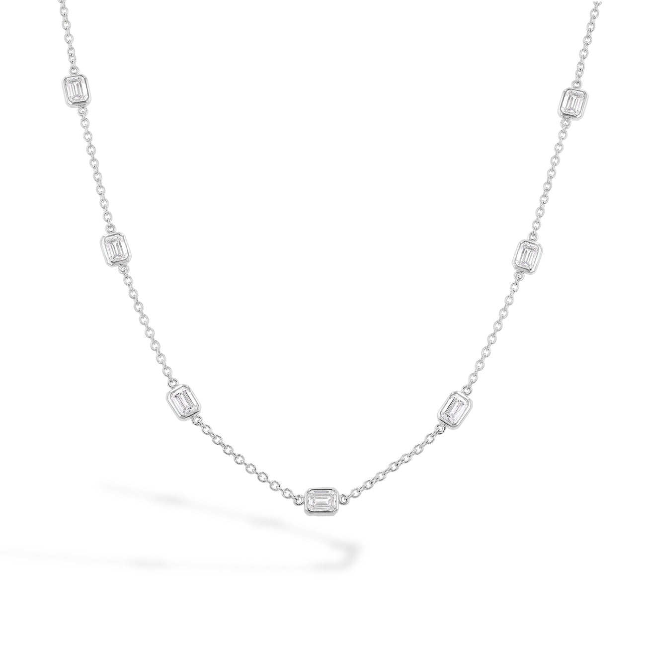 3.5 Carat Emerald Diamond Station Necklace in 14K White Gold