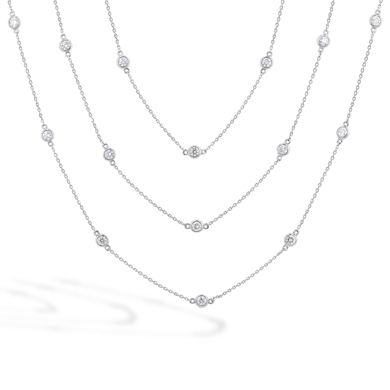3 Carat Long Station Diamond Necklace in 14K White Gold