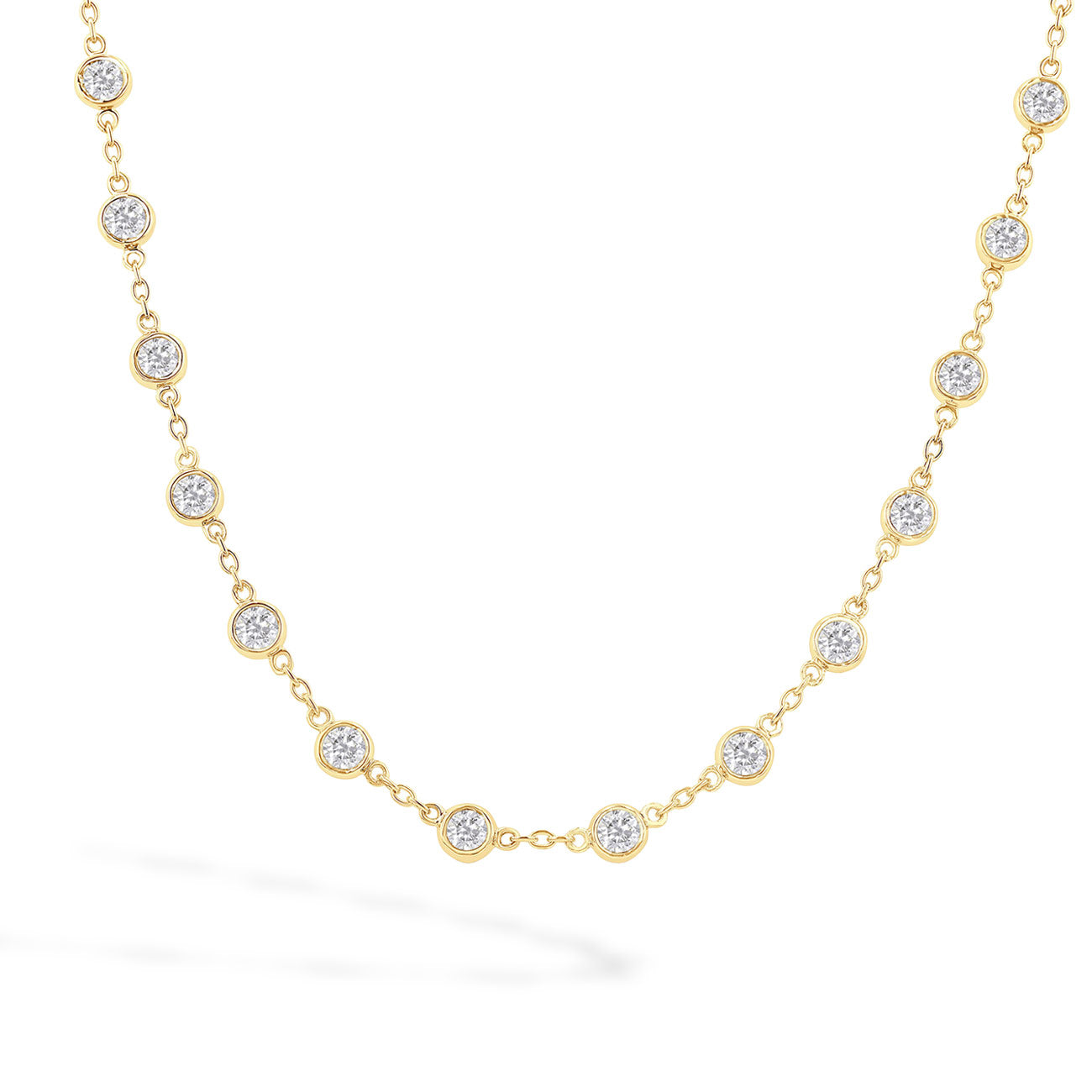 4 Carat Bezel-Set Diamond Station Necklace in 14K Yellow Gold