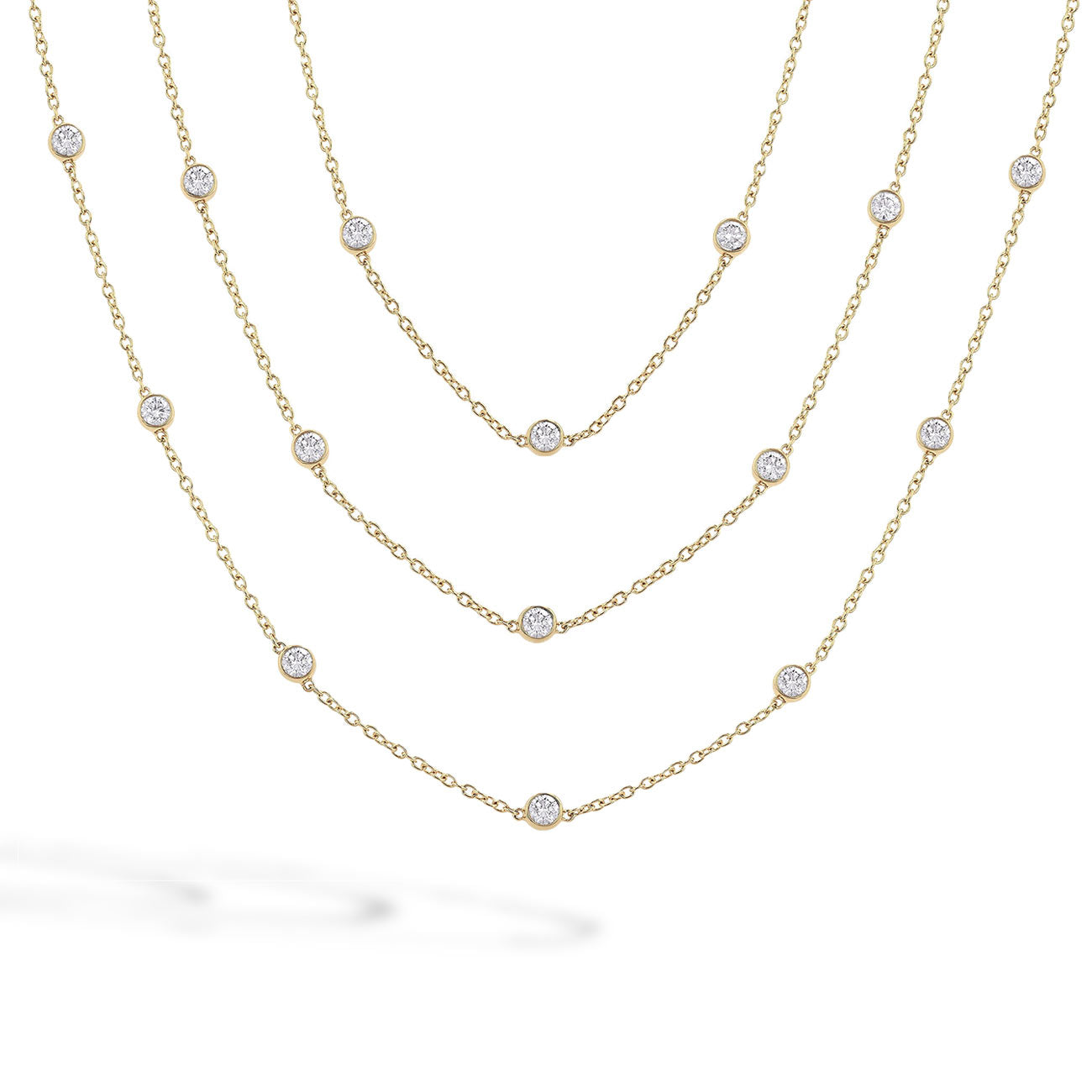 5 Carat Long Station Bezel Diamond Necklace in 14K Yellow Gold