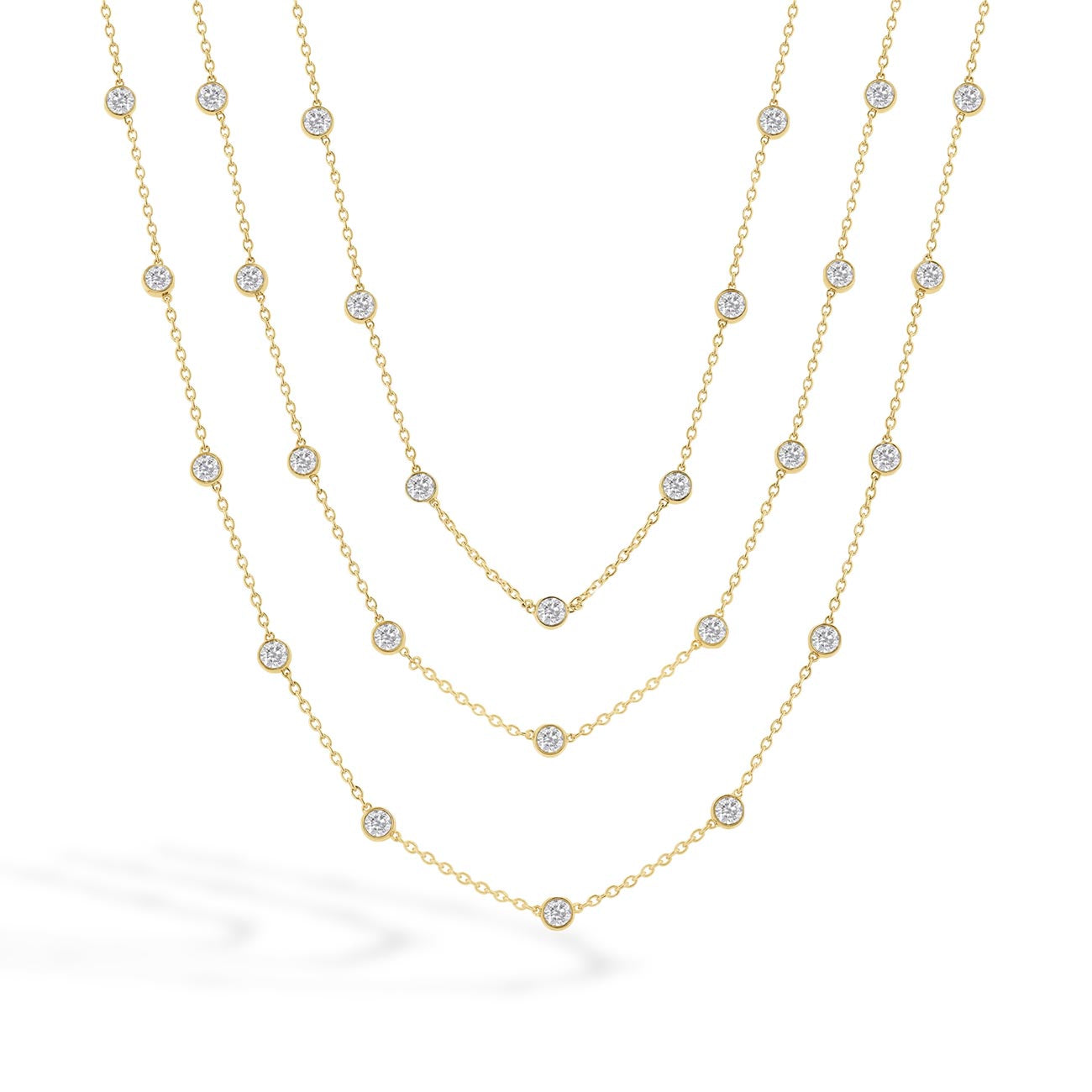 10 Carat Long Station Bezel Diamond Necklace in 14K Yellow Gold