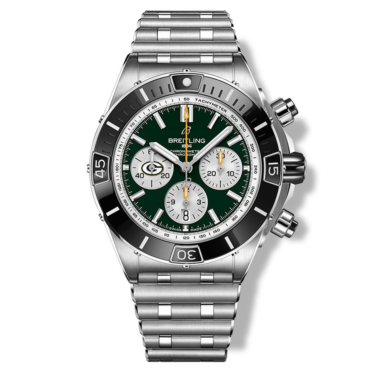 Breitling Super Chronomat B01 44 Green Bay Packers Stainless Steel Watch