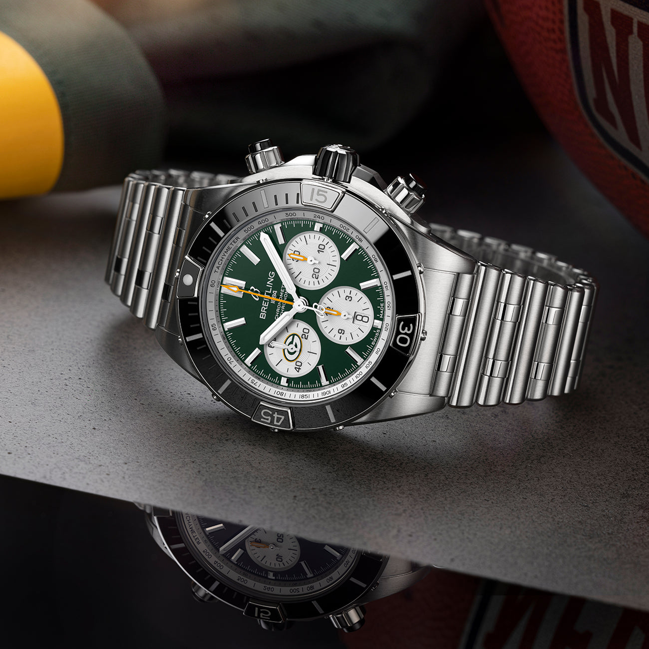 Breitling Super Chronomat B01 44 Green Bay Packers Stainless Steel Watch