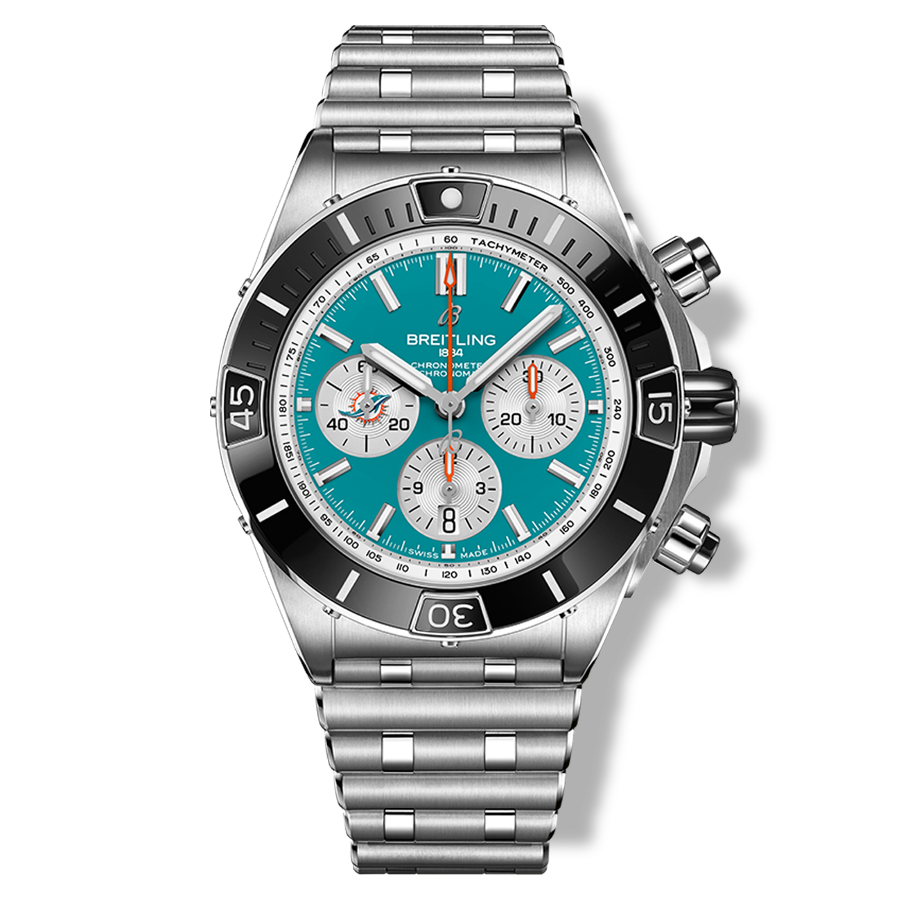 Breitling Super Chronomat B01 44 Miami Dolphins Stainless Steel Watch