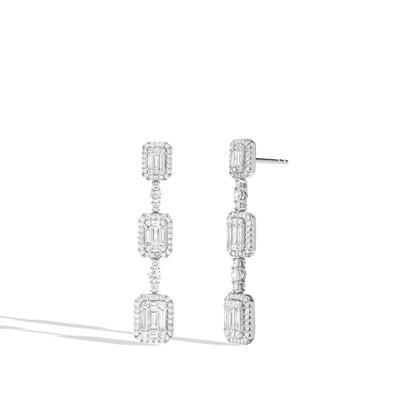 3 Station Diamond Drop Earrings